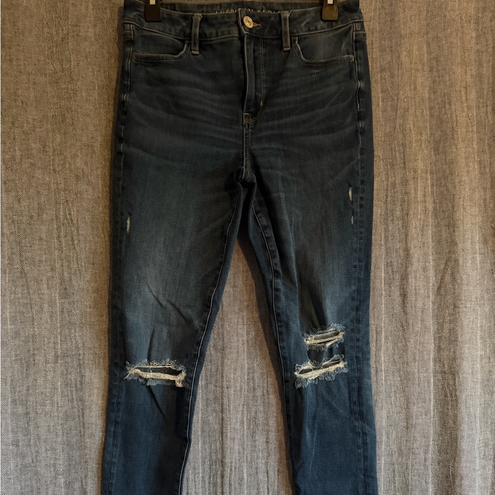 American Eagle Outfitters Dark Blue Distressed Skinny Jeans